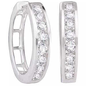 10k Women Diamond Single Row Hoop Earrings 1/2 CTW